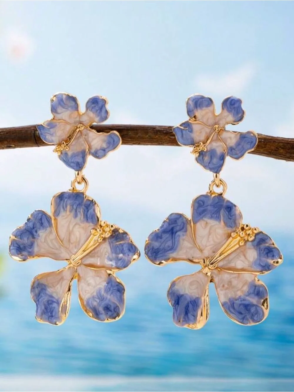 Blue Floral Drop Earrings - Women Jewelry